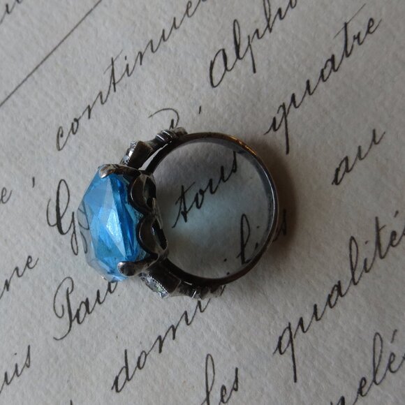 Antique Aquamarine Ring Sterling Setting Size 6 Blue - Picture 2 of 4